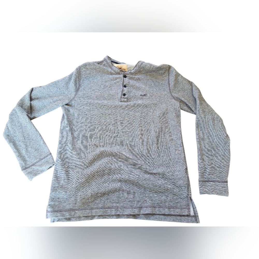 Hollister Gray Collarless Longsleeve Polo Shirt Size M